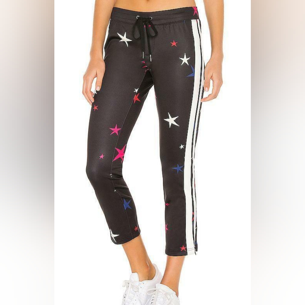L Pam & Gela Star Print Side Striped Jogger Cropped Track Pants